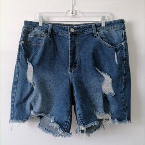 Rue + Women's Blue Pockets High Rise Ripped Denim Cut-Off Shorts Plus Size 18